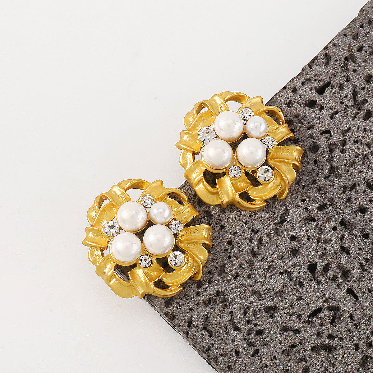 Cubic Zirconia & Pearl 18K Gold-Plated Flower Stud Earrings