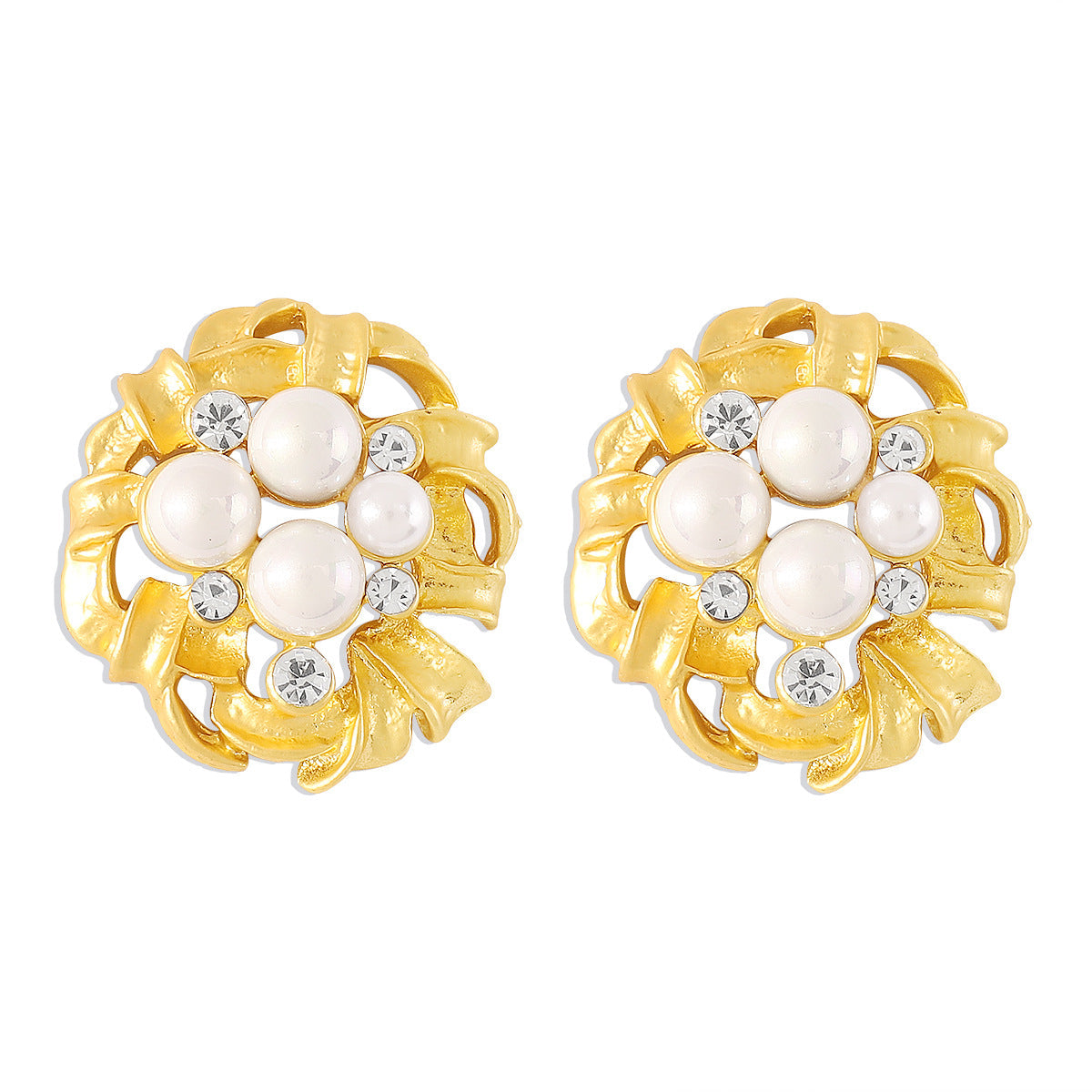 Cubic Zirconia & Pearl 18K Gold-Plated Flower Stud Earrings