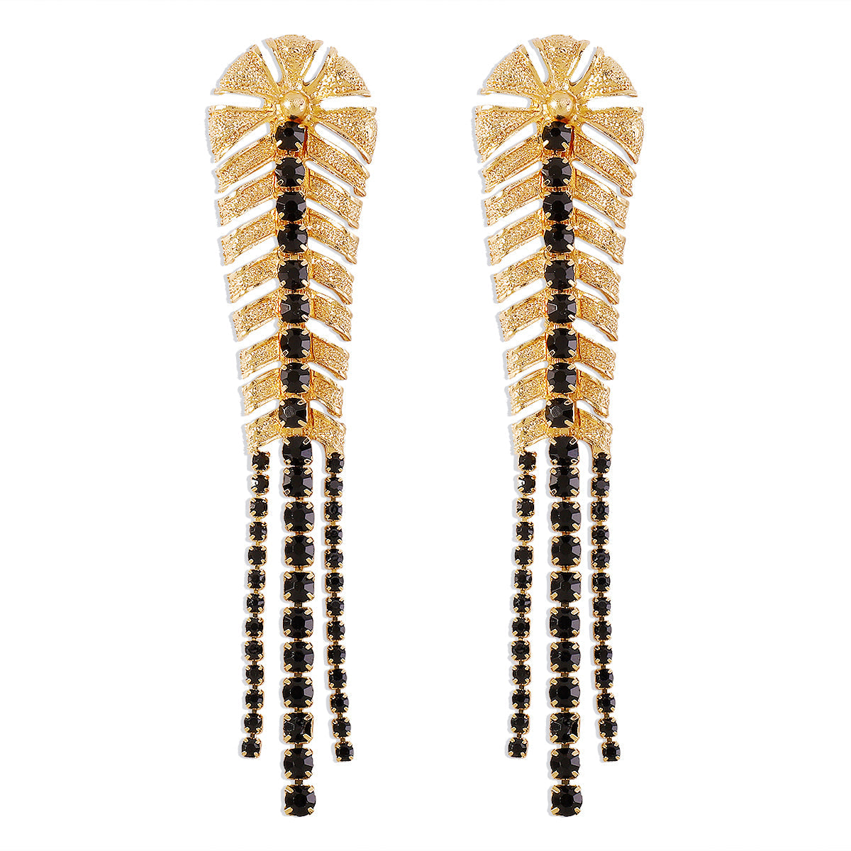 Black Cubic Zirconia & 18K Gold-Plated Chevron Drop Earrings