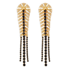 Black Cubic Zirconia & 18K Gold-Plated Chevron Drop Earrings