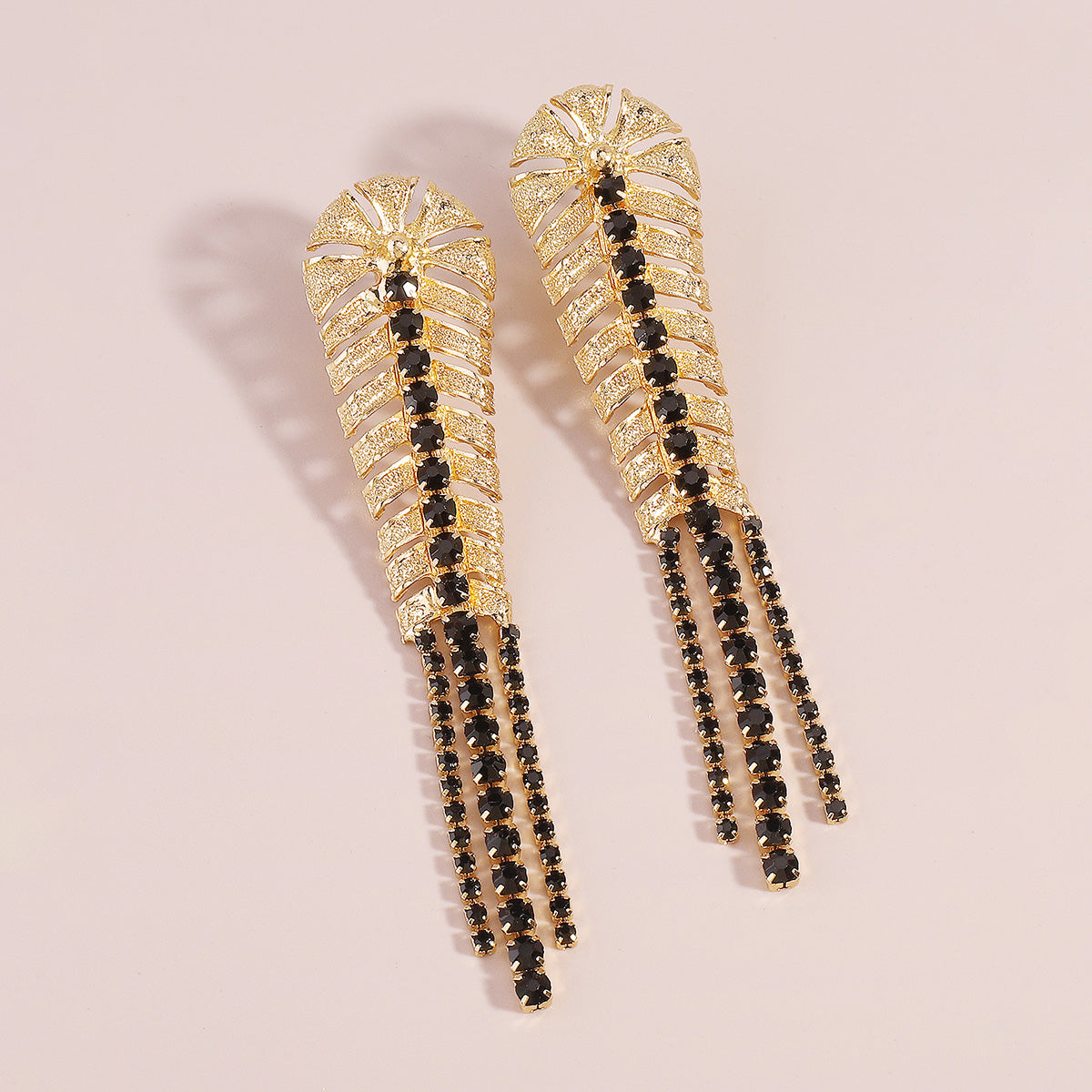 Black Cubic Zirconia & 18K Gold-Plated Chevron Drop Earrings