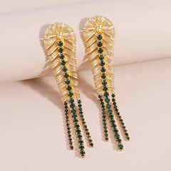 Green Cubic Zirconia & 18K Gold-Plated Chevron Drop Earrings