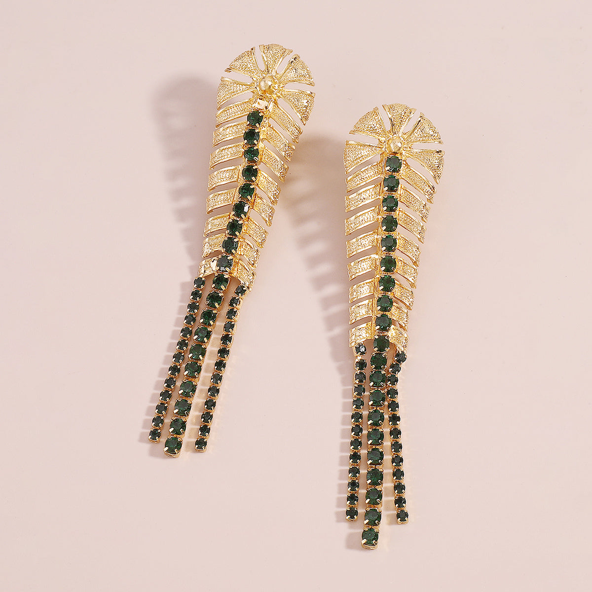 Green Cubic Zirconia & 18K Gold-Plated Chevron Drop Earrings