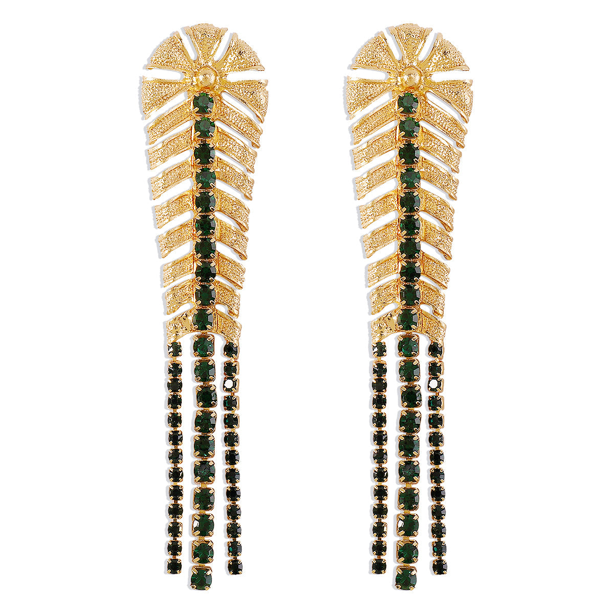 Green Cubic Zirconia & 18K Gold-Plated Chevron Drop Earrings