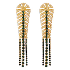 Green Cubic Zirconia & 18K Gold-Plated Chevron Drop Earrings