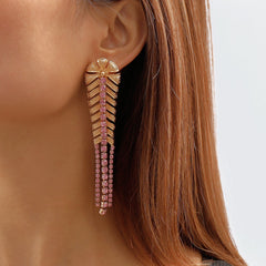 Pink Cubic Zirconia & 18K Gold-Plated Chevron Drop Earrings