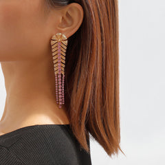 Pink Cubic Zirconia & 18K Gold-Plated Chevron Drop Earrings