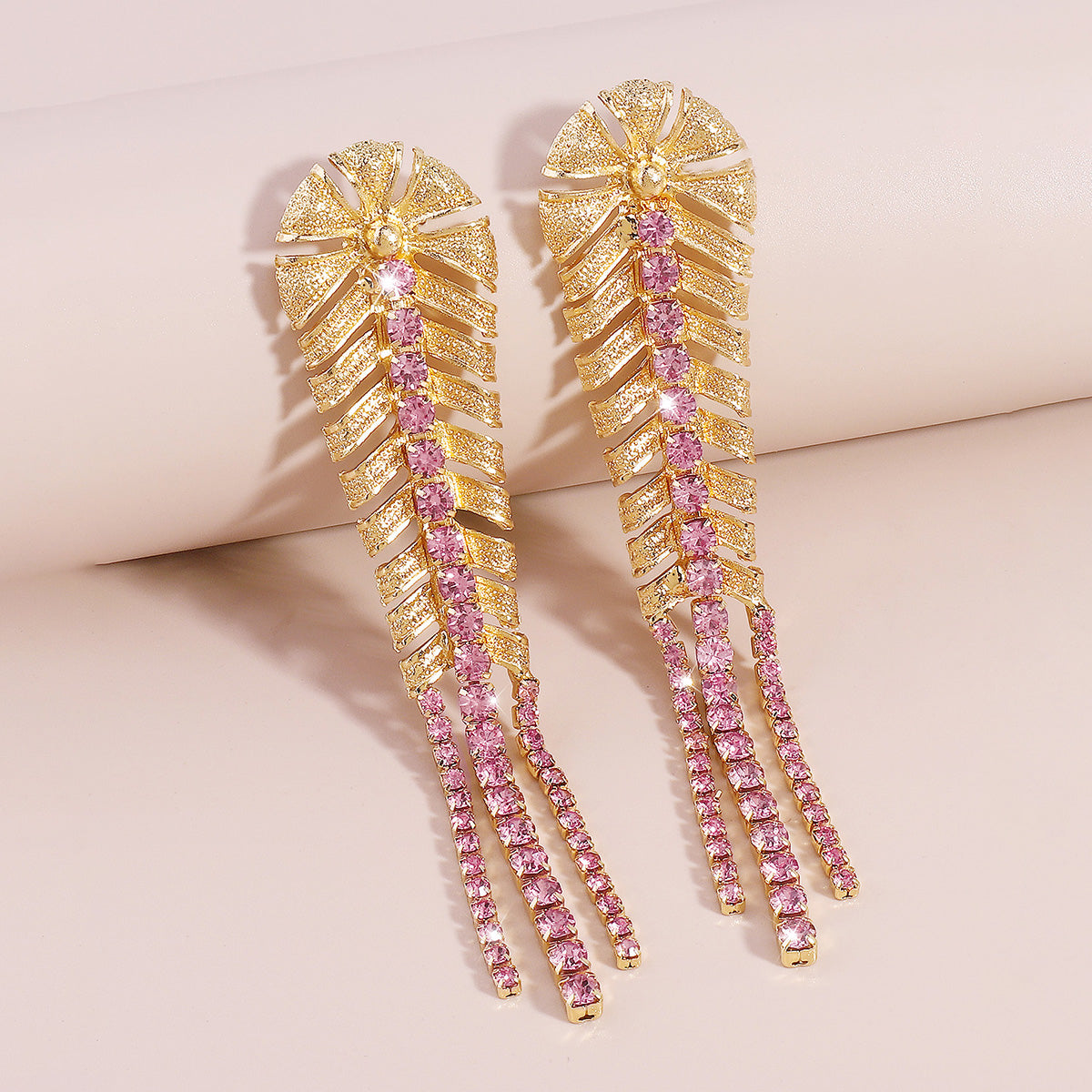 Pink Cubic Zirconia & 18K Gold-Plated Chevron Drop Earrings