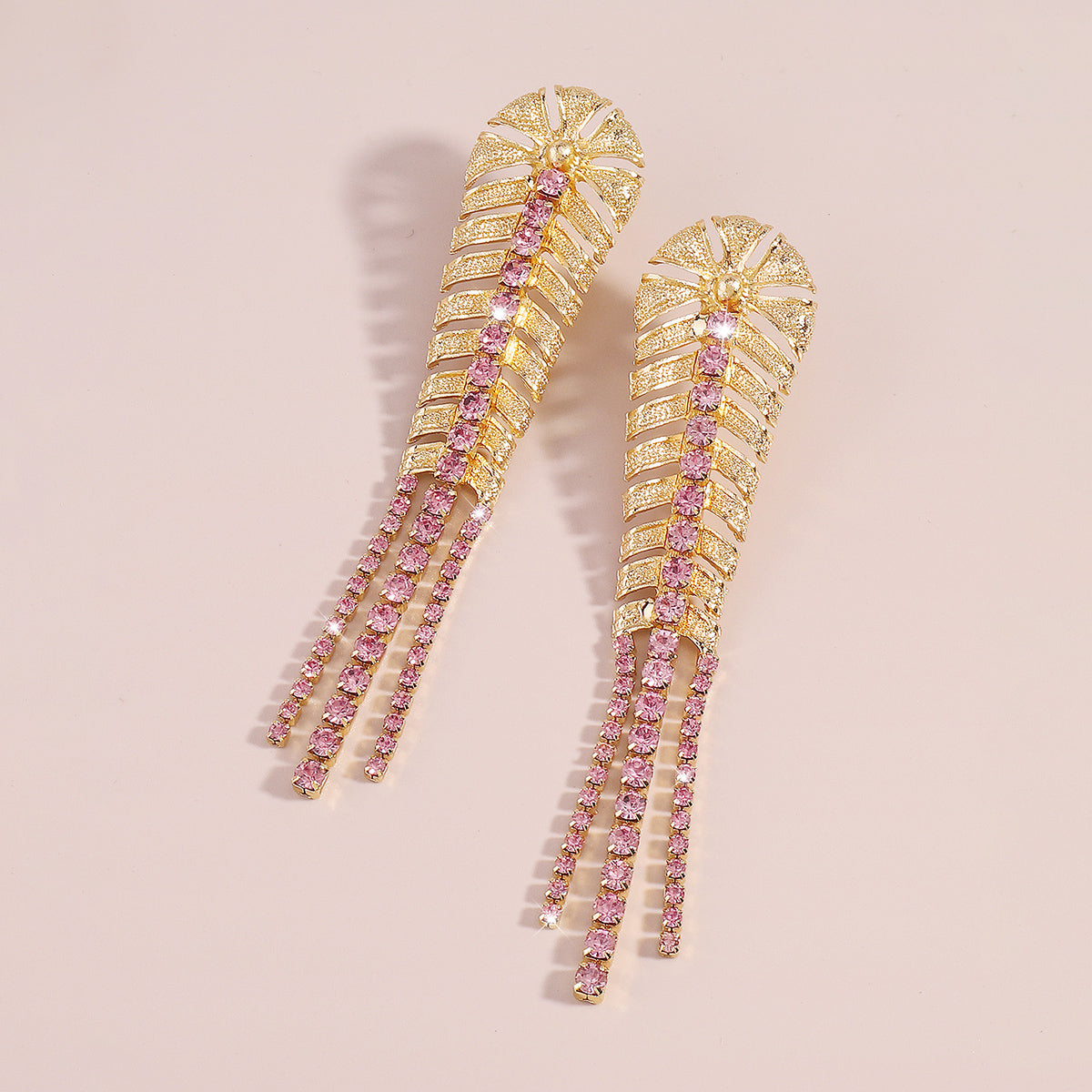 Pink Cubic Zirconia & 18K Gold-Plated Chevron Drop Earrings