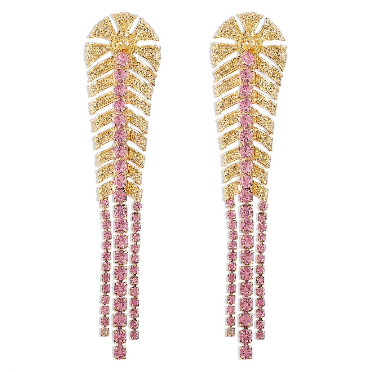 Pink Cubic Zirconia & 18K Gold-Plated Chevron Drop Earrings