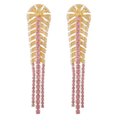 Pink Cubic Zirconia & 18K Gold-Plated Chevron Drop Earrings