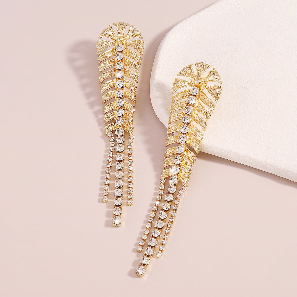 Cubic Zirconia & 18K Gold-Plated Chevron Drop Earrings