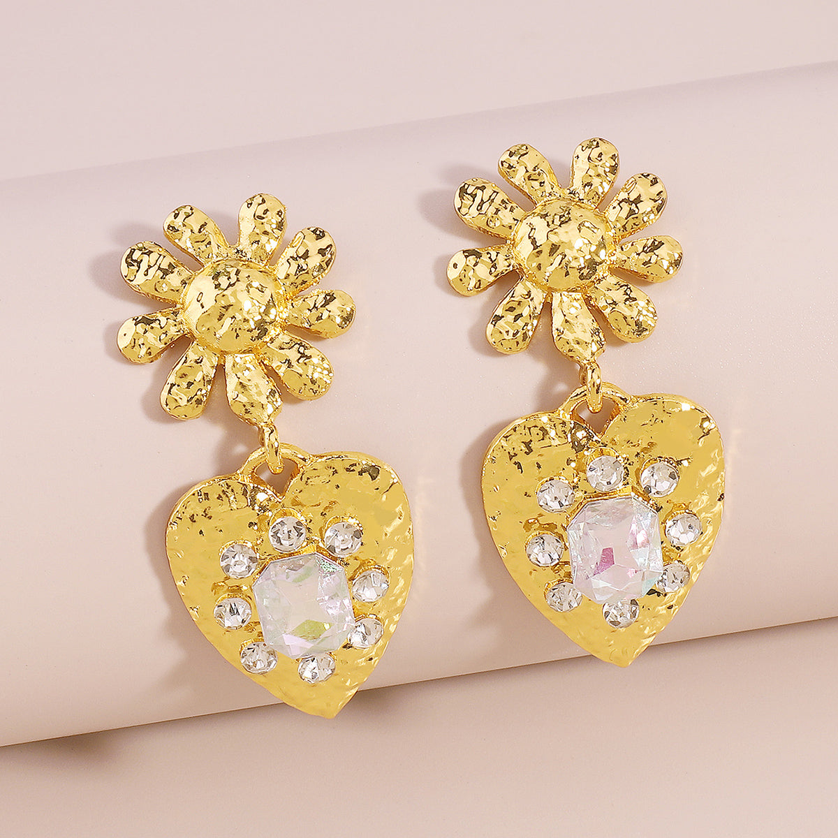 Crystal & 18K Gold-Plated Flower Heart Drop Earrings