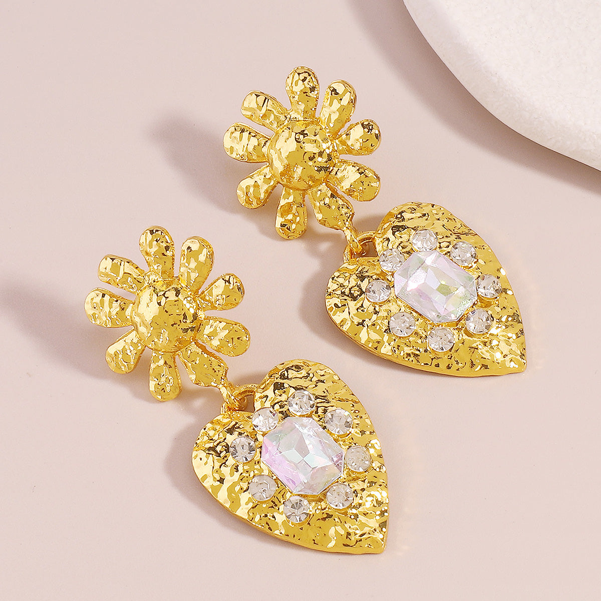 Crystal & 18K Gold-Plated Flower Heart Drop Earrings