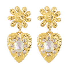 Crystal & 18K Gold-Plated Flower Heart Drop Earrings