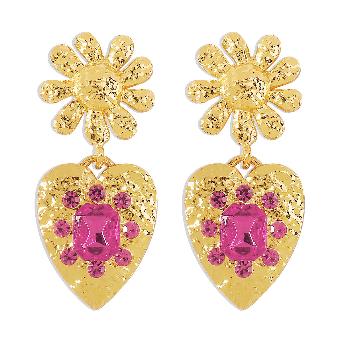 Rose Crystal & 18K Gold-Plated Flower Heart Drop Earrings