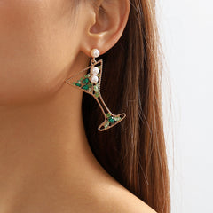 Pearl & Green Crystal Cubic Zirconia Cocktail Drop Earrings