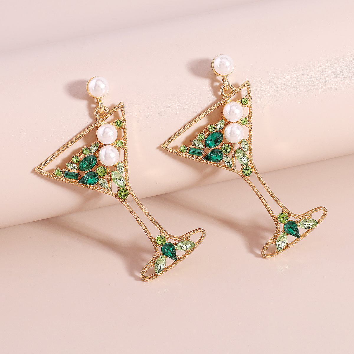 Pearl & Green Crystal Cubic Zirconia Cocktail Drop Earrings