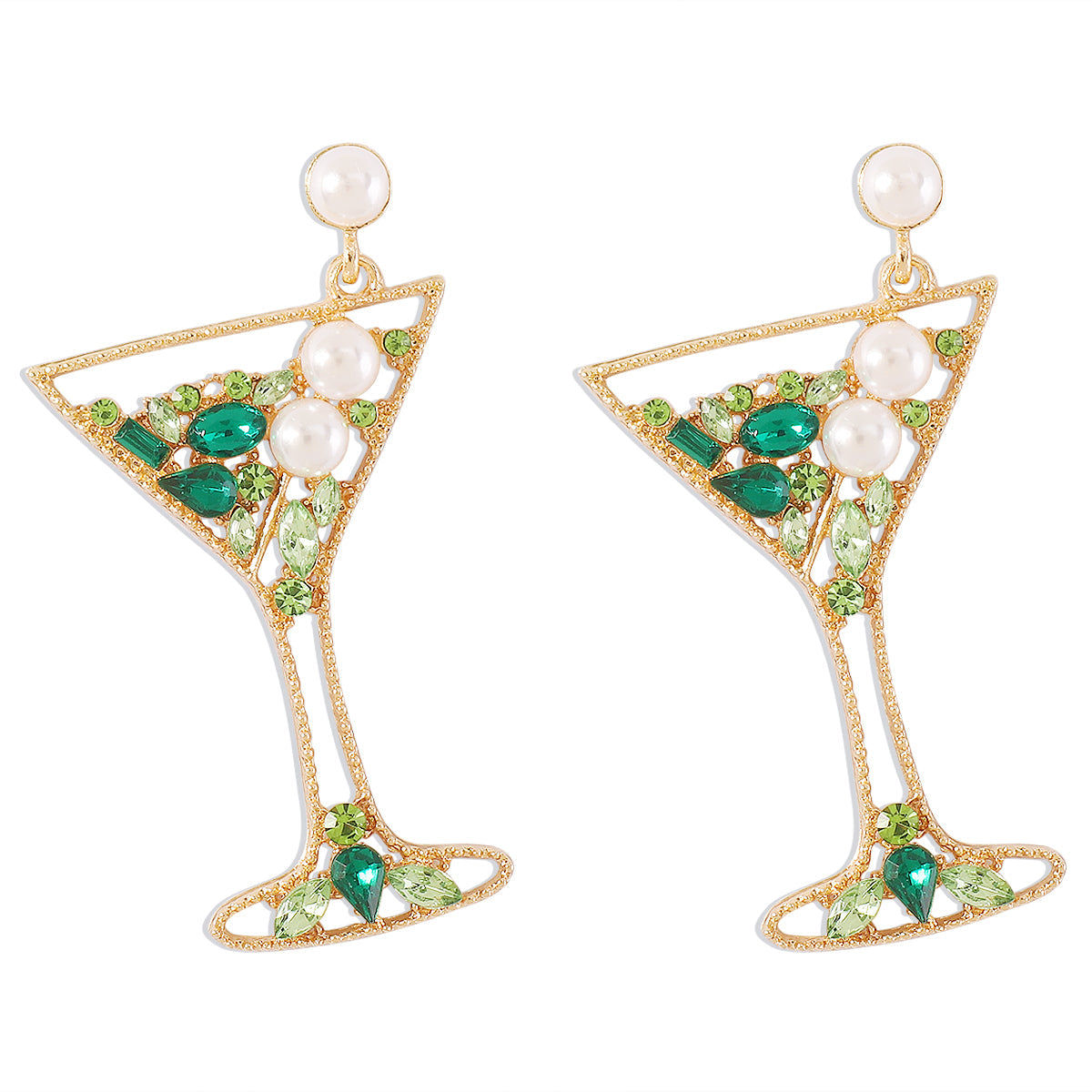 Pearl & Green Crystal Cubic Zirconia Cocktail Drop Earrings