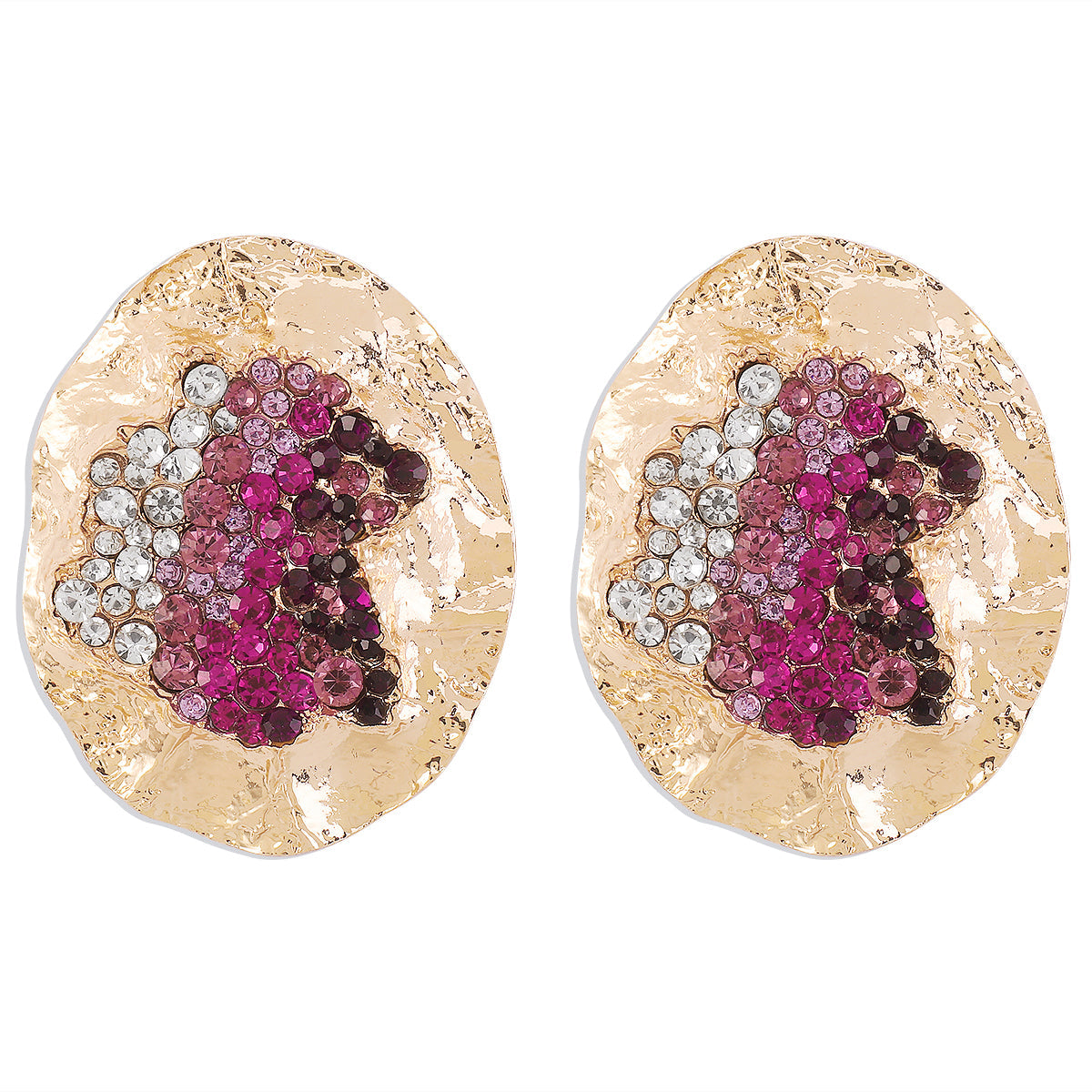 Purple Cubic Zirconia & 18K Gold-Plated Textured Oval Stud Earrings