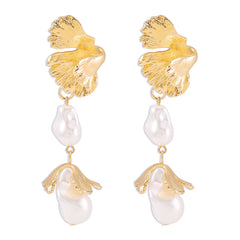 Pearl & 18K Gold-Plated Botanical Drop Earrings