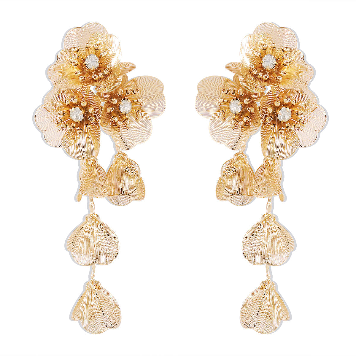 Cubic Zirconia & 18K Gold-Plated Flower Cluster Drop Earrings