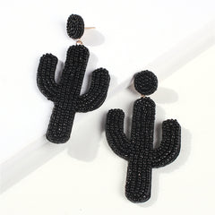 Black Howlite Beaded Cactus Drop Earrings