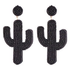 Black Howlite Beaded Cactus Drop Earrings