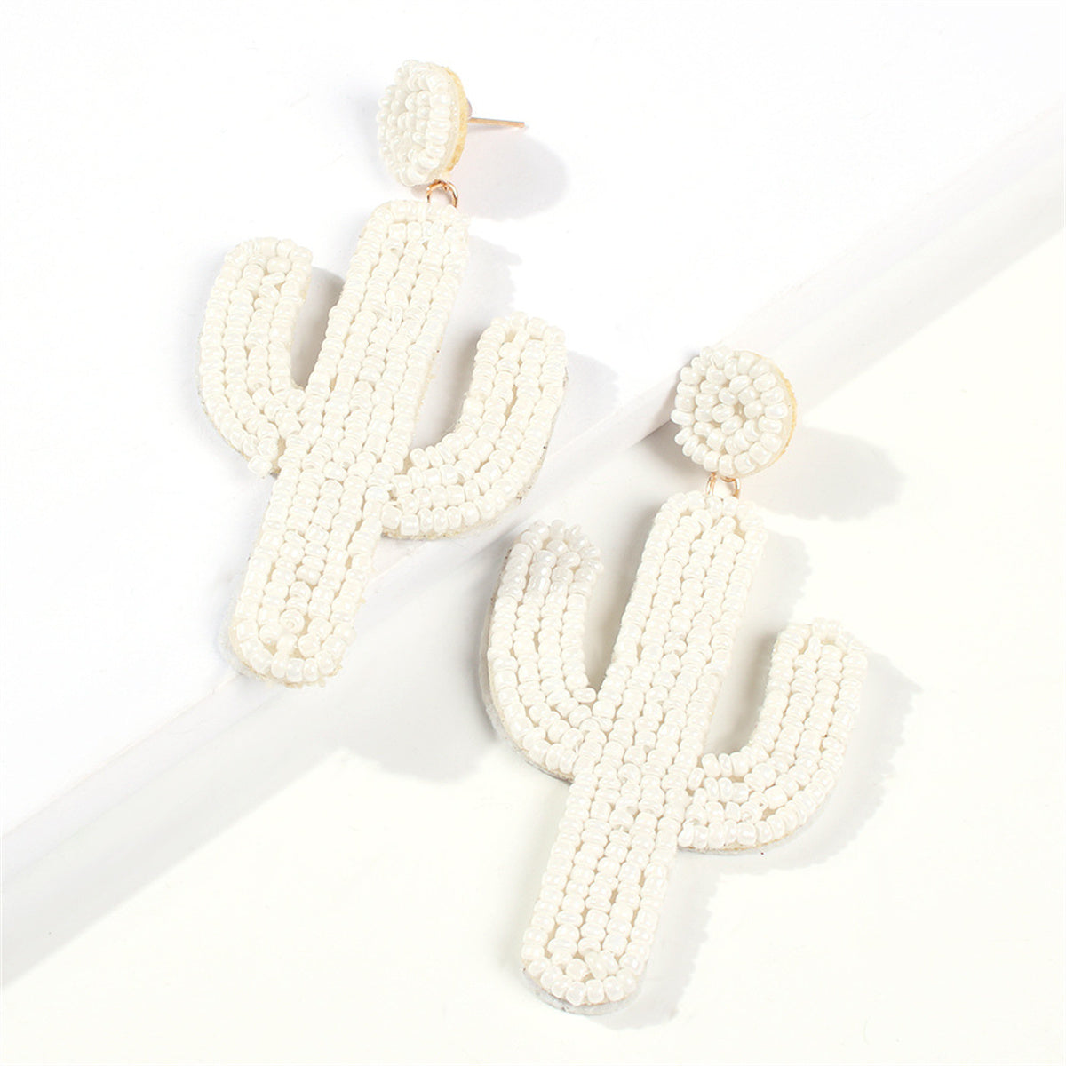 White Howlite Beaded Cactus Drop Earrings