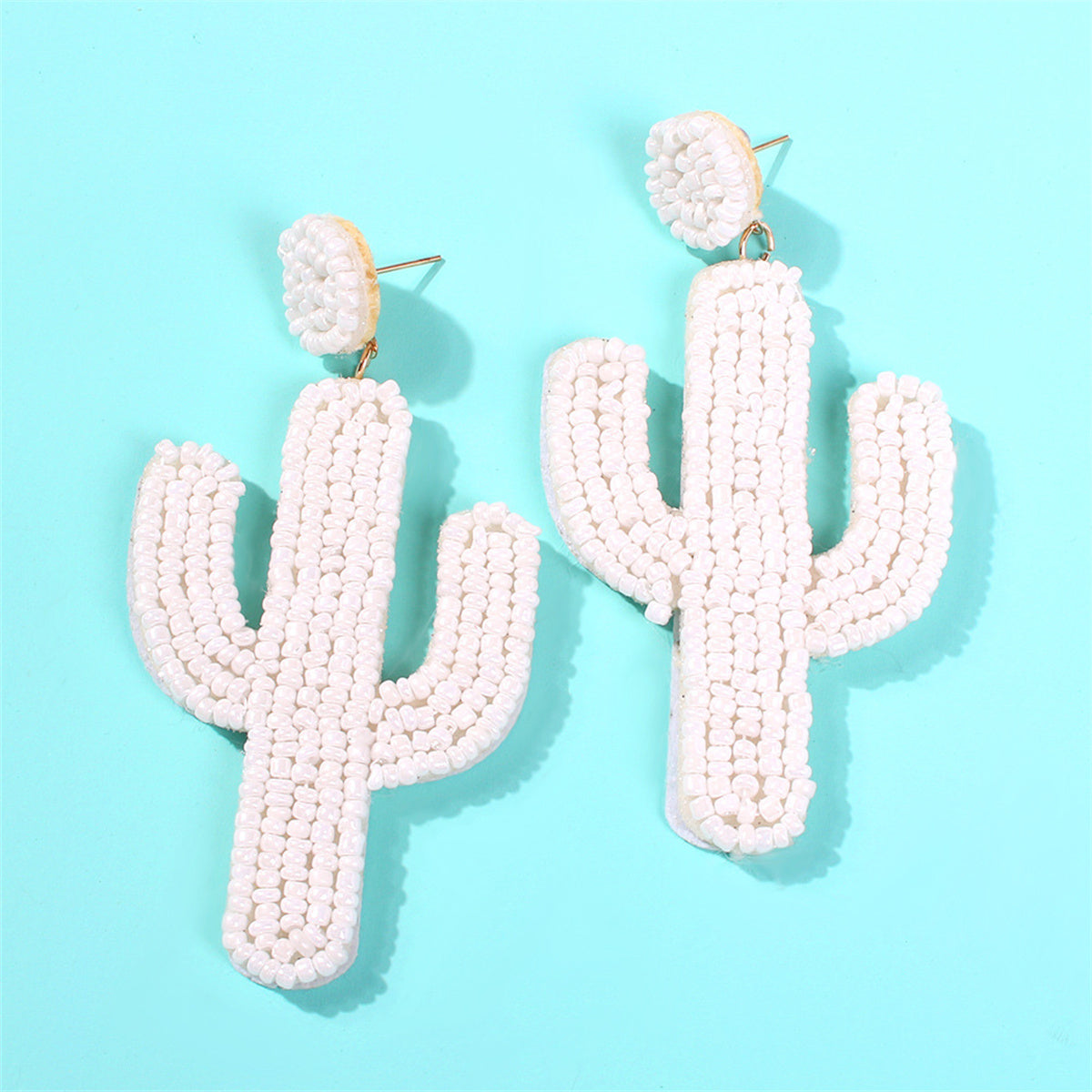 White Howlite Beaded Cactus Drop Earrings