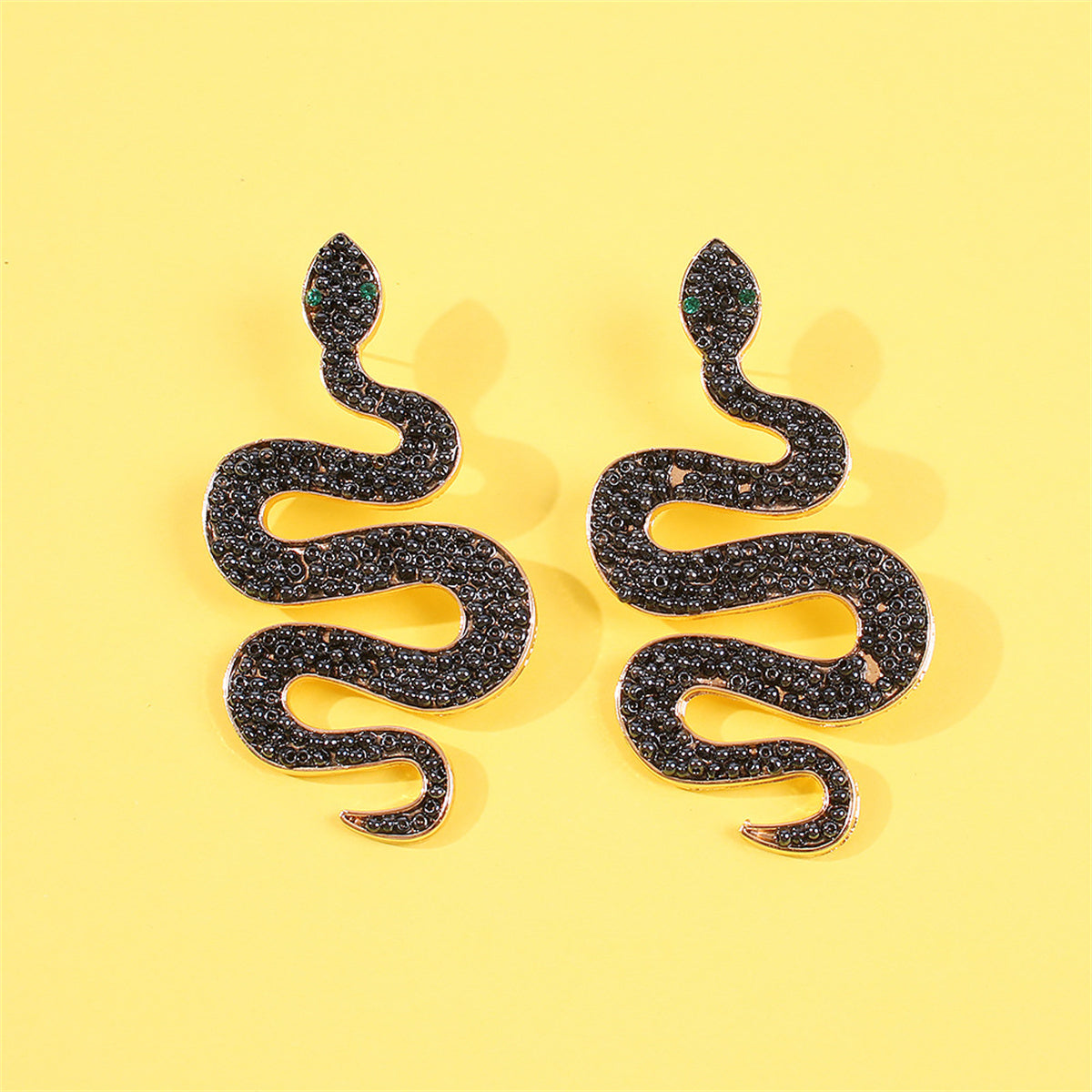 Black Howlite & 18K Gold-Plated Snake Dangle Earrings