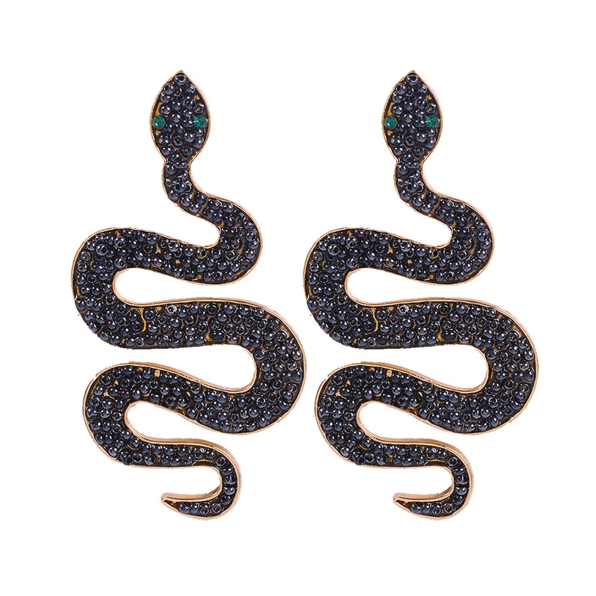 Black Howlite & 18K Gold-Plated Snake Dangle Earrings