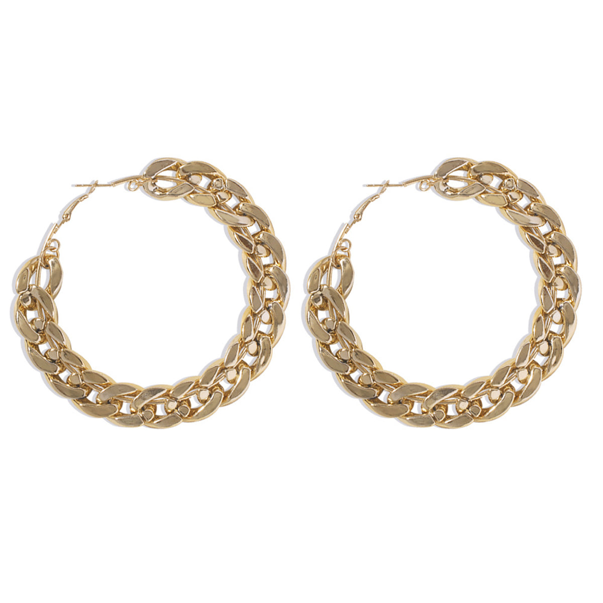 Fashion-forward 18K gold-plated curb chain hoop earrings made from metal, featuring a distinctive large chain for added flair.