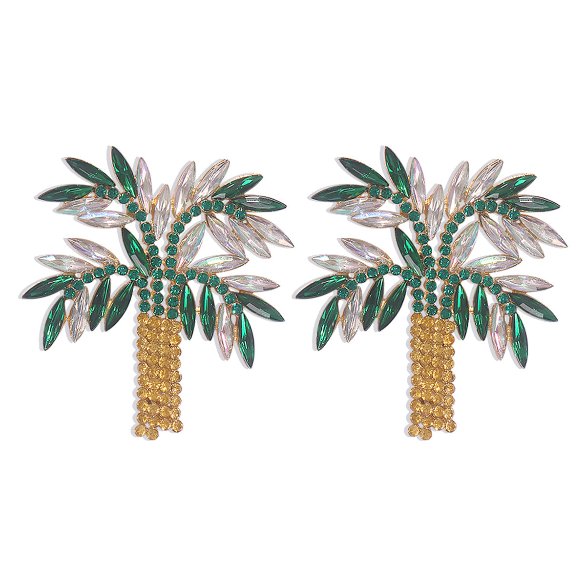 Green Crystal & Cubic Zirconia Coconut Palm Stud Earrings