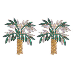 Green Crystal & Cubic Zirconia Coconut Palm Stud Earrings