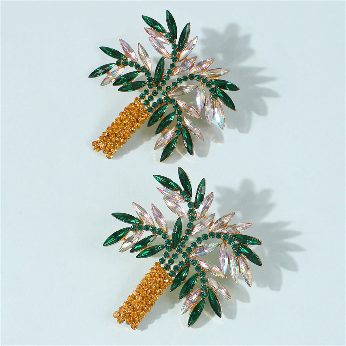 Green Crystal & Cubic Zirconia Coconut Palm Stud Earrings