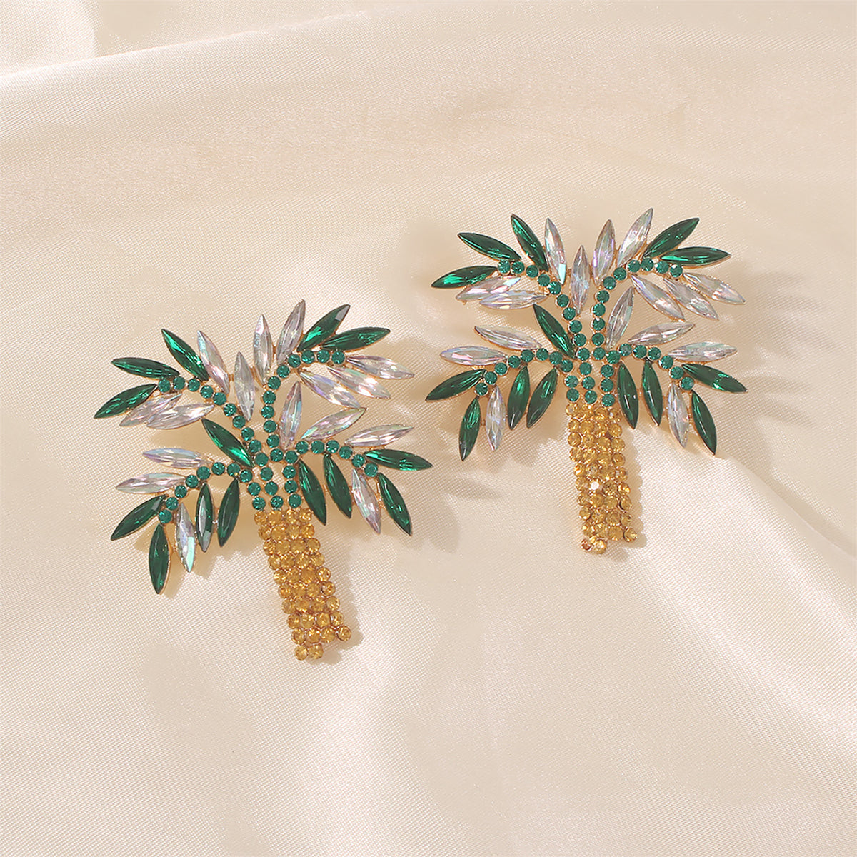 Green Crystal & Cubic Zirconia Coconut Palm Stud Earrings