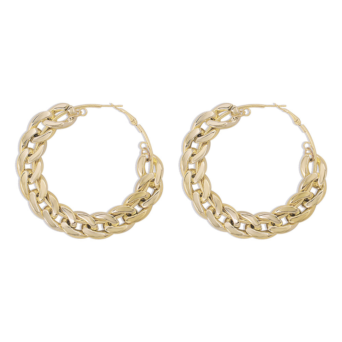 Chic 18K gold-plated curb chain thick hoop earrings, designed with a bold chain look that adds flair to your style.