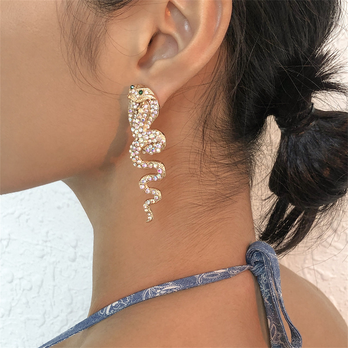 Cubic Zirconia & 18K Gold-Plated Snake Drop Earrings