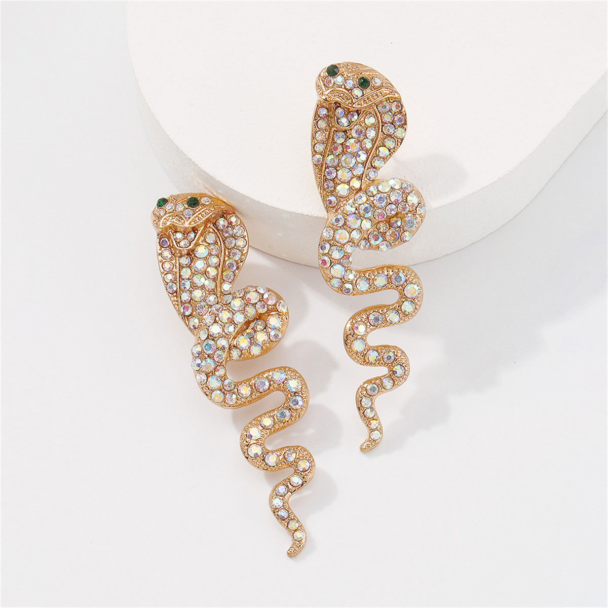 Cubic Zirconia & 18K Gold-Plated Snake Drop Earrings