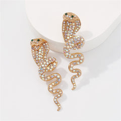 Cubic Zirconia & 18K Gold-Plated Snake Drop Earrings