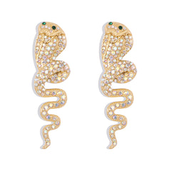 Cubic Zirconia & 18K Gold-Plated Snake Drop Earrings