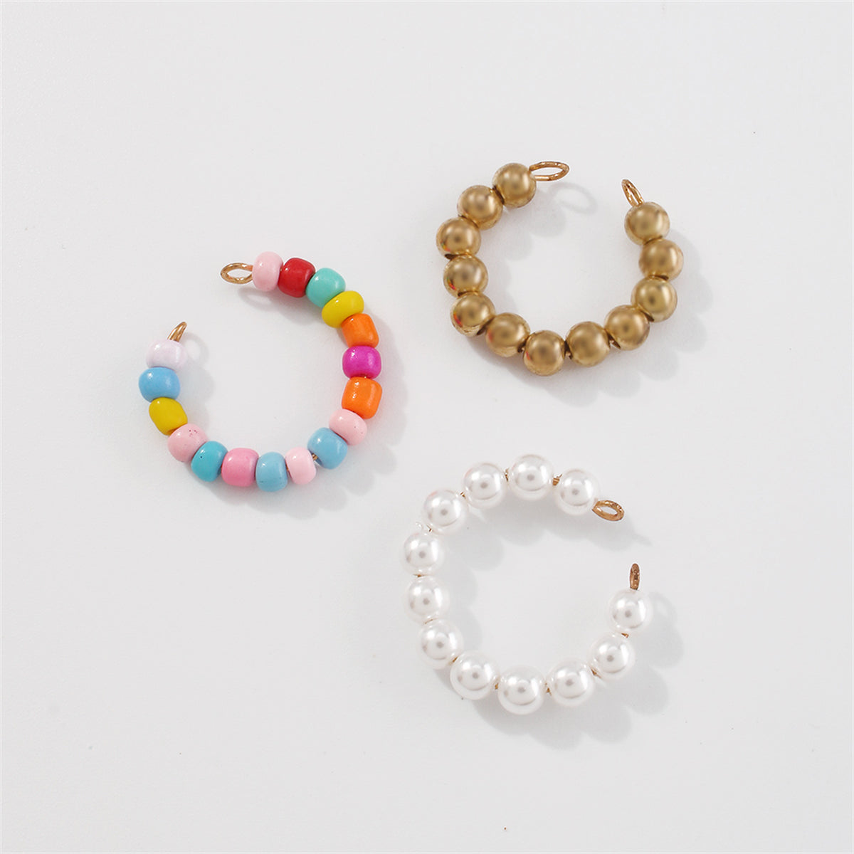 Multicolor Howlite & Pearl 18K Gold-Plated Beads Ear Cuff Set