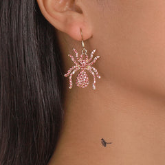 Pink Cubic Zirconia & 18K Gold-Plated Spider Drop Earrings