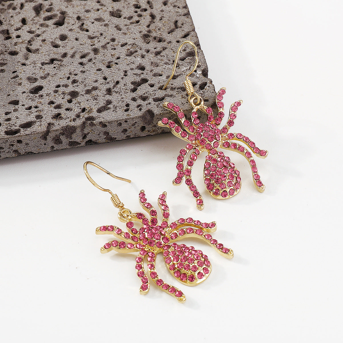 Pink Cubic Zirconia & 18K Gold-Plated Spider Drop Earrings