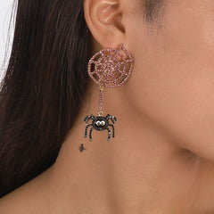 Cubic Zirconia & 18K Gold-Plated Cobweb Spider Drop Earring