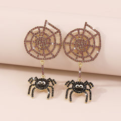 Cubic Zirconia & 18K Gold-Plated Cobweb Spider Drop Earring