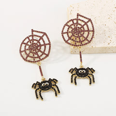 Cubic Zirconia & 18K Gold-Plated Cobweb Spider Drop Earring