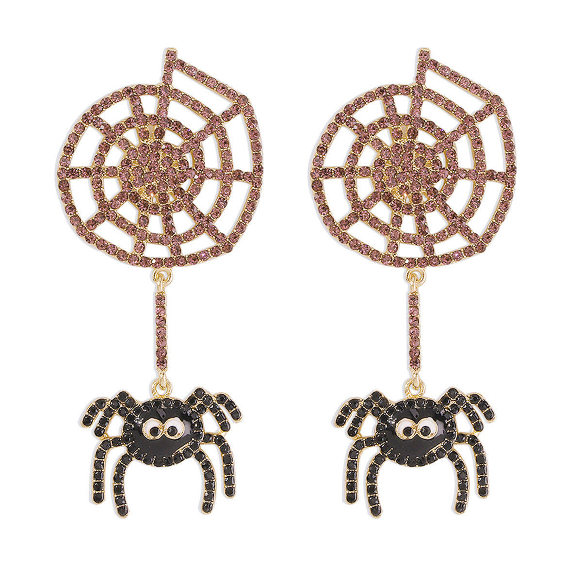 Cubic Zirconia & 18K Gold-Plated Cobweb Spider Drop Earring