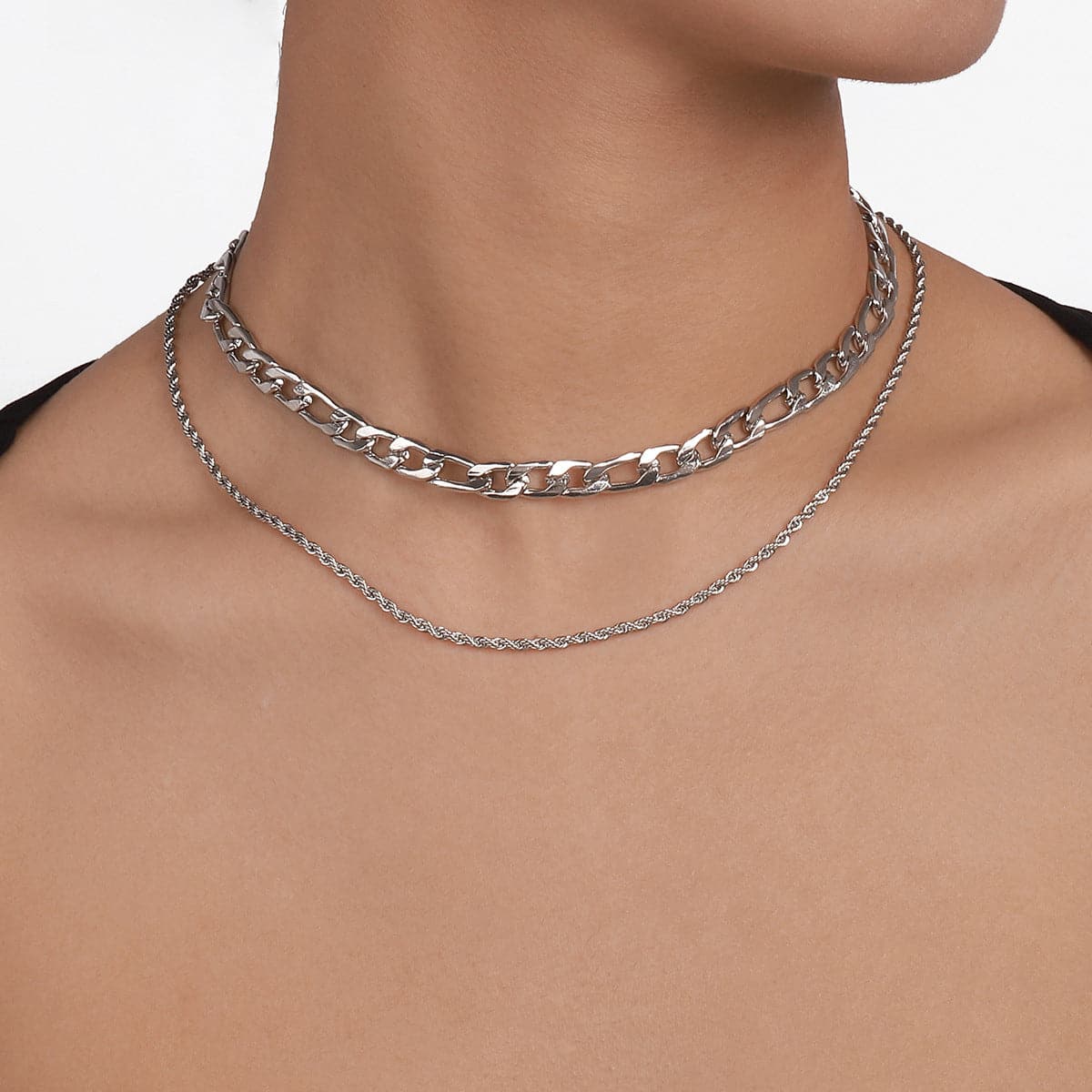 Silver-Plated Curb-Chain & Rope-Chain Layered Necklace